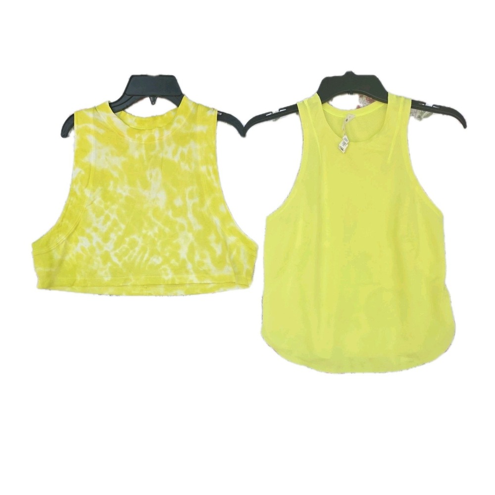 Lululemon Racerback Athletic & Train Tank Top Women's Neon Yellow Tie Dye‎ Sz 4